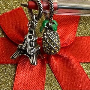 Silver Eiffel Tower and Pineapple Charms